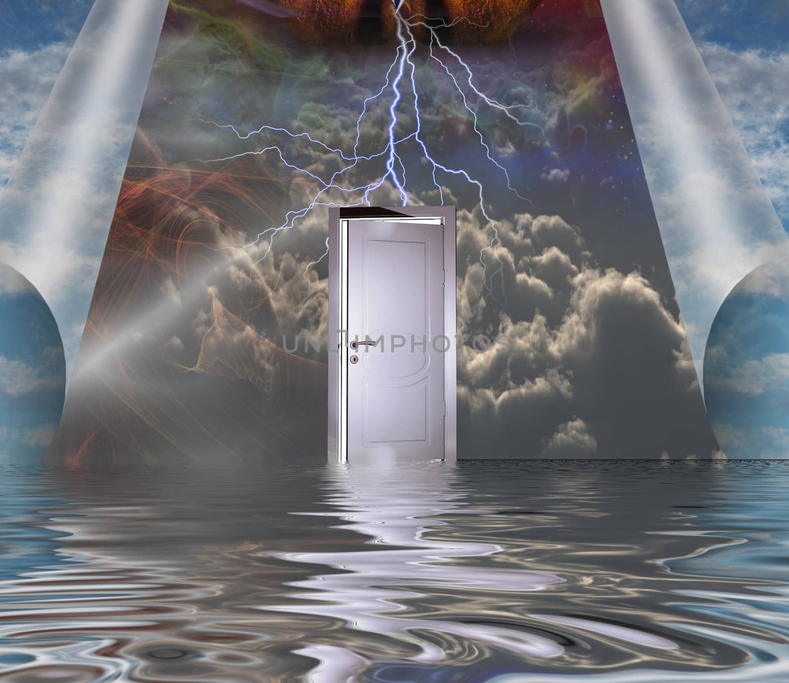 Opening to another world. 3D rendering