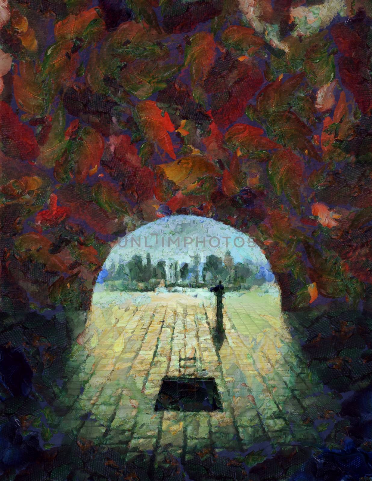 Man in dark tunnel goes to the daylight. 3D rendering