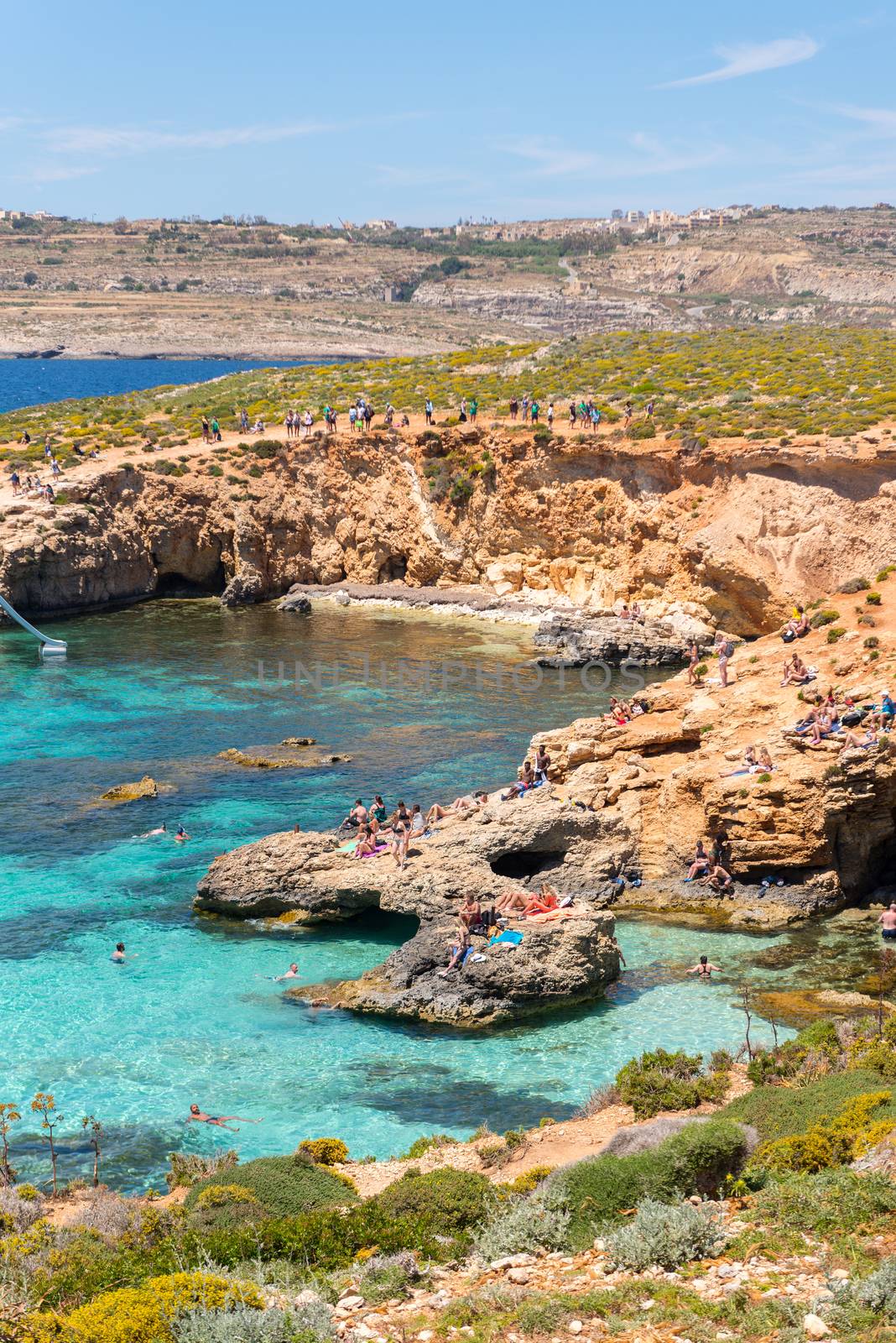 COMINO, MALTA - MAY 24, 2019 Holidays at Blue lagoon on island Comino, Malta