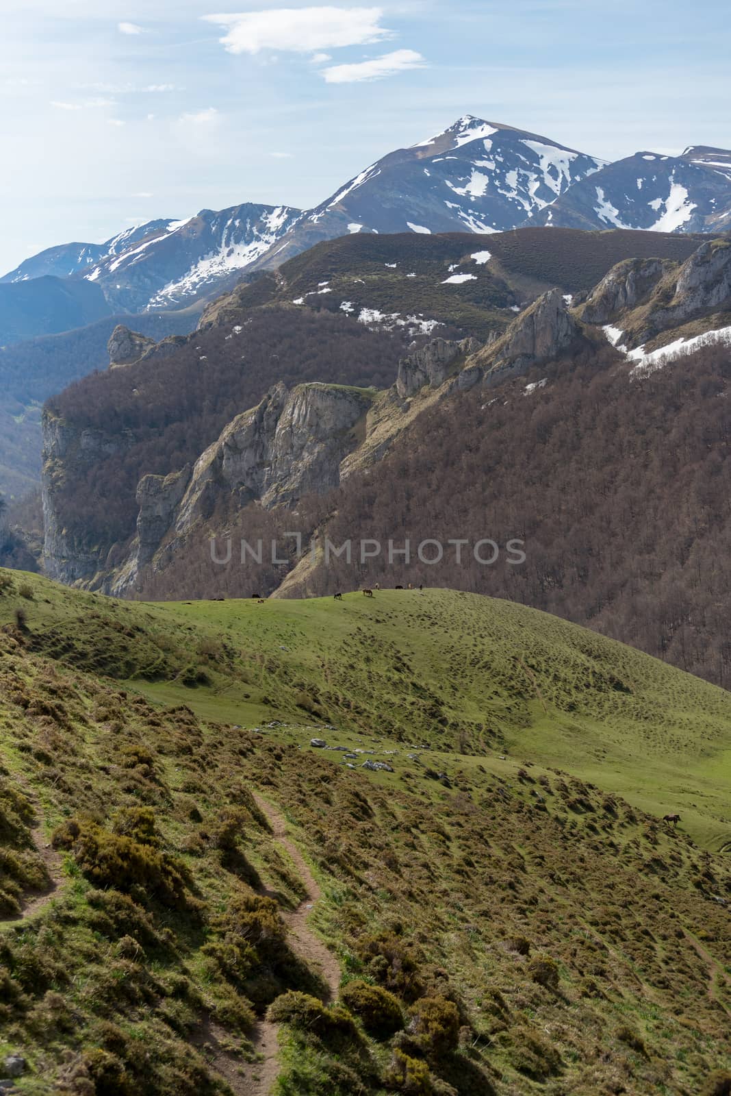 Picos de Europa mountains next to Fuente De village Cantabria Spain