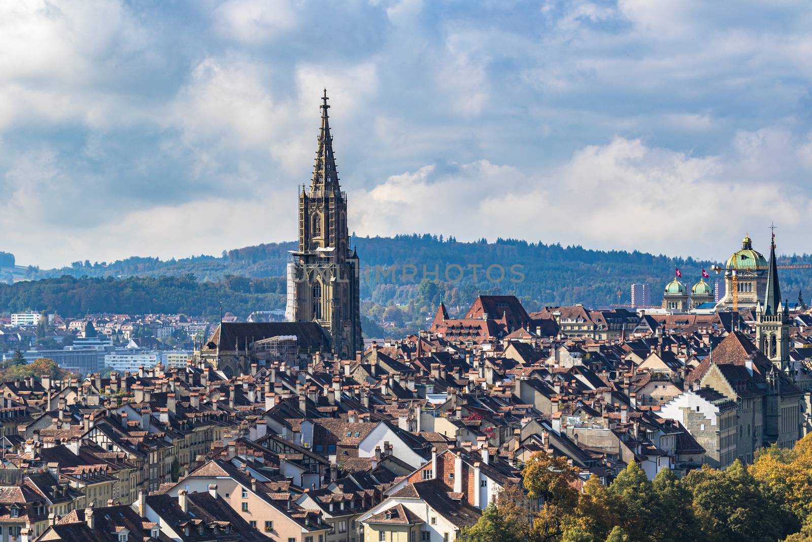 Stunning aerial view of Bern old town with Bern Minster (Münste by VogelSP