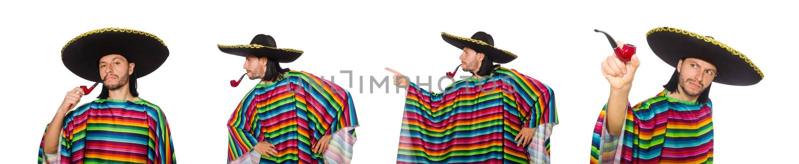 Handsome man in vivid poncho isolated on white