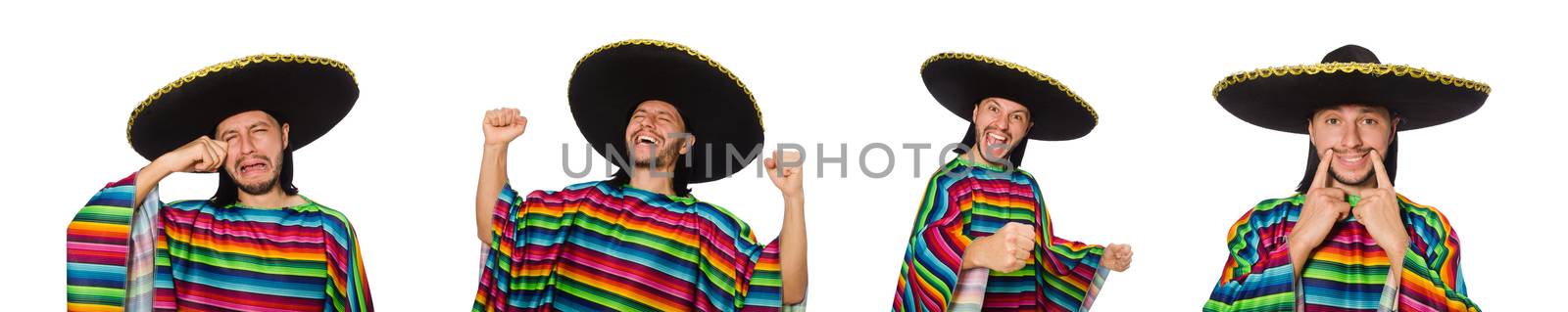 Handsome man in vivid poncho isolated on white