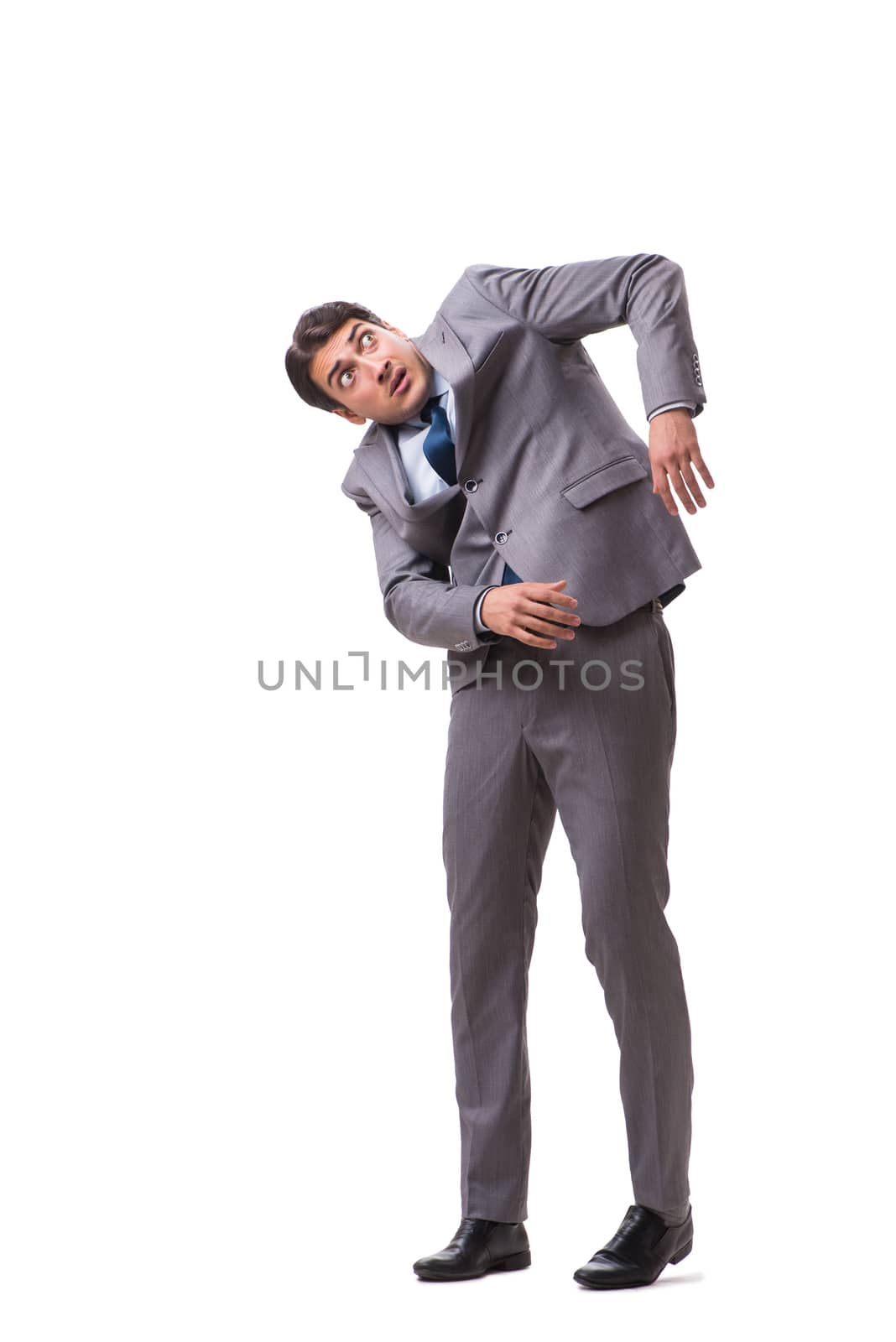 Young puppet businessman isolated on white background