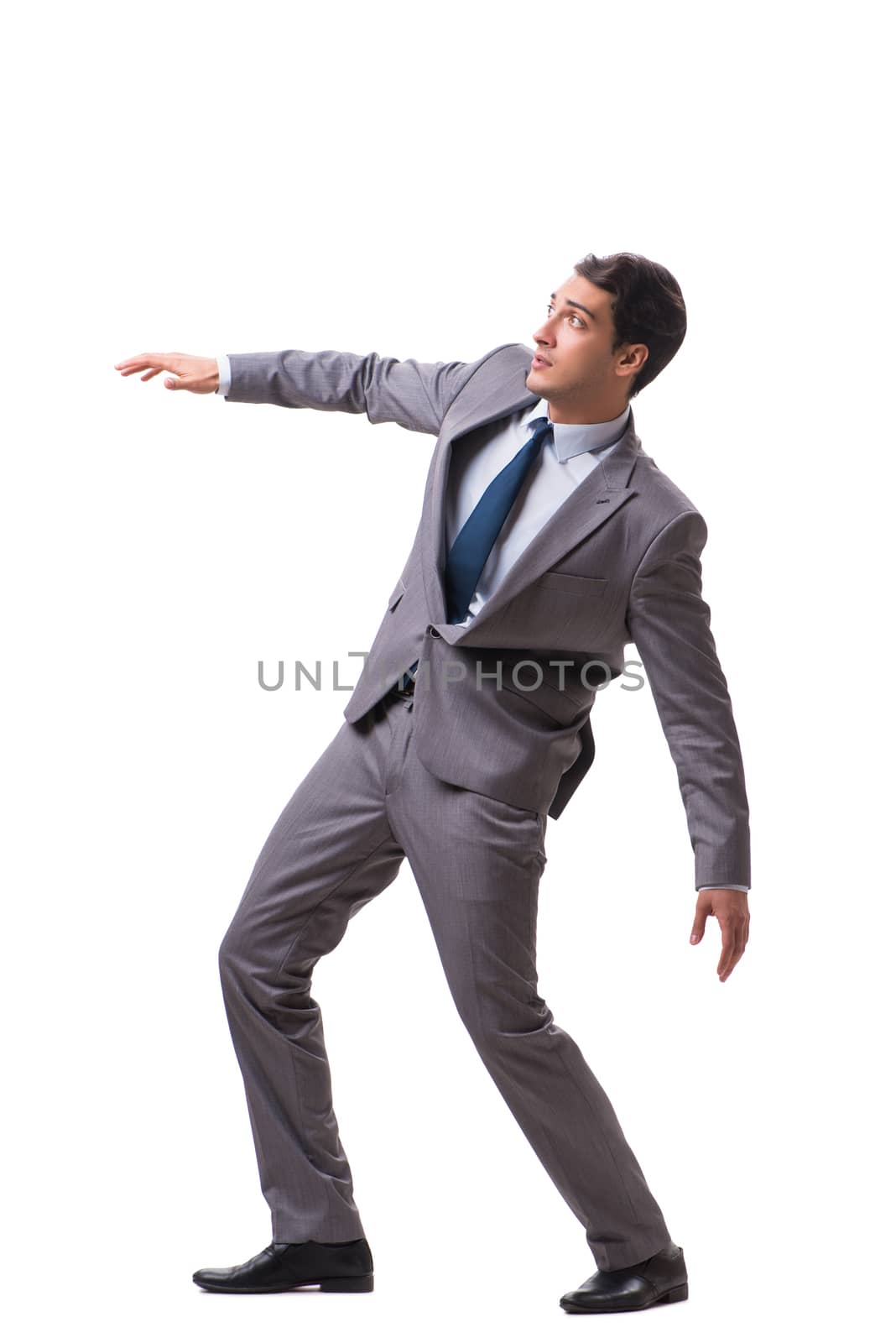 Young puppet businessman isolated on white background