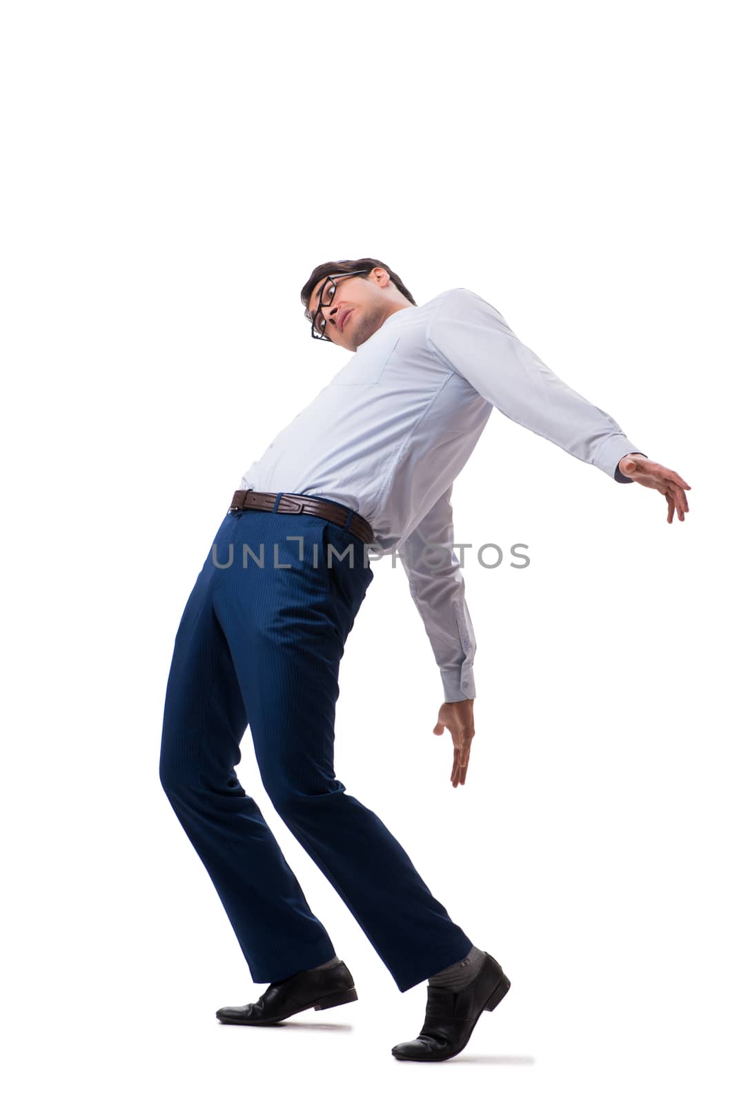 Young puppet businessman isolated on white background