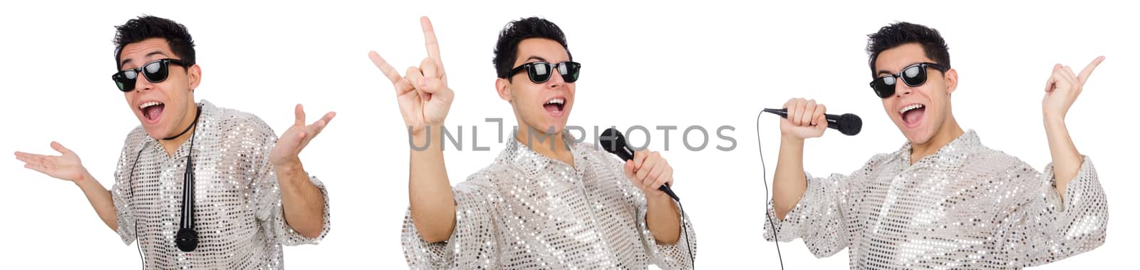 Man with mic isolated on white
