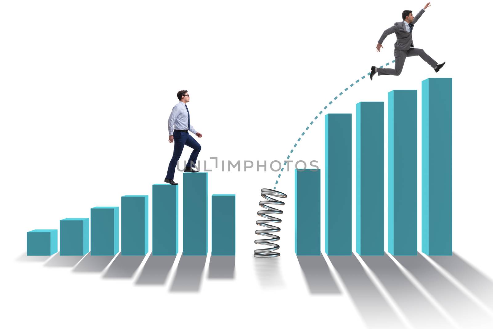 Business people jumping over bar charts by Elnur