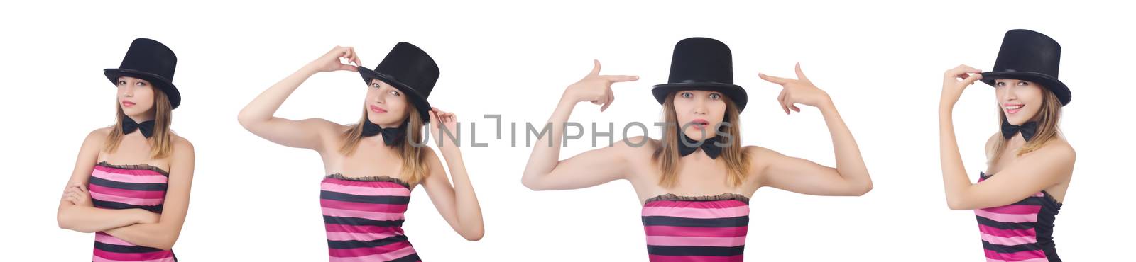 A young woman with hat isolated on white