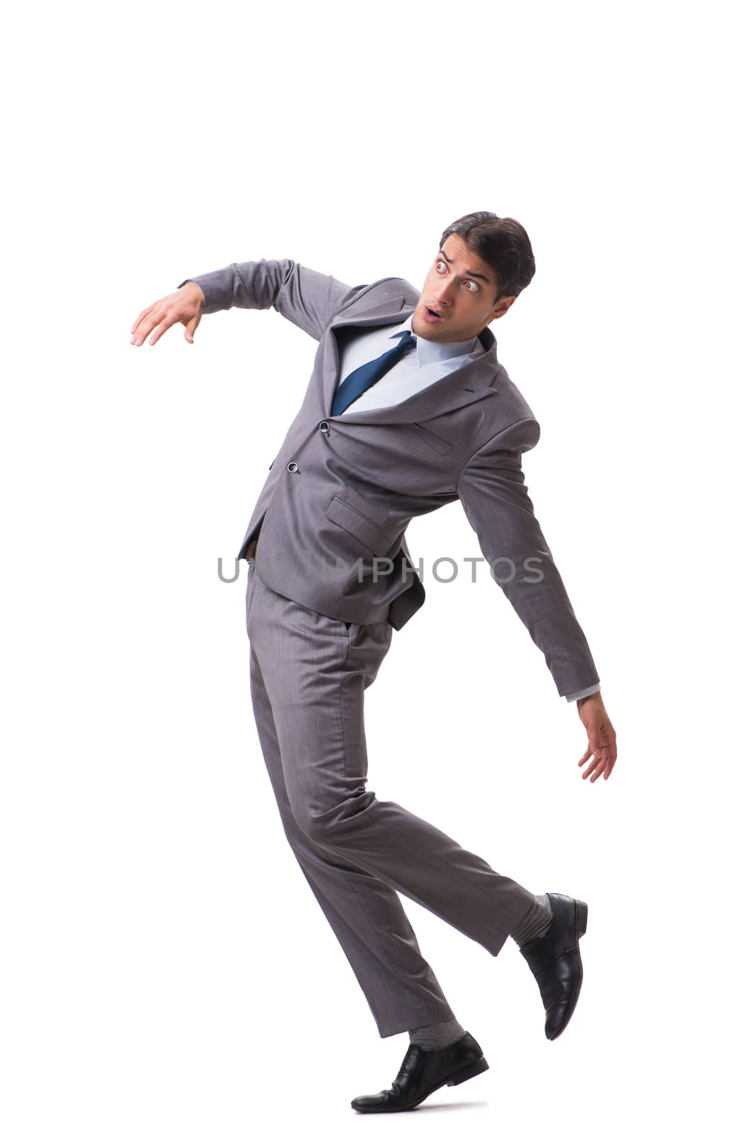 Young puppet businessman isolated on white background
