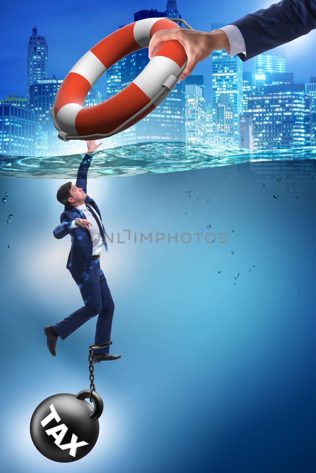 Businessman being saved from high taxes
