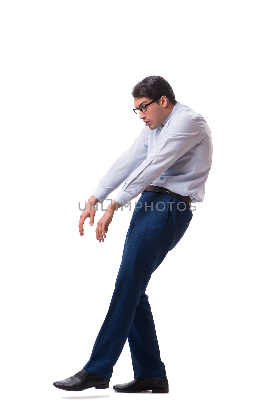 Young puppet businessman isolated on white background