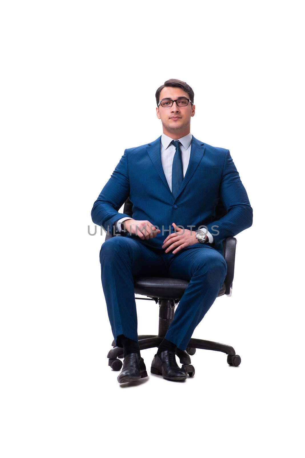 Businessman sitting on chair isolated on white