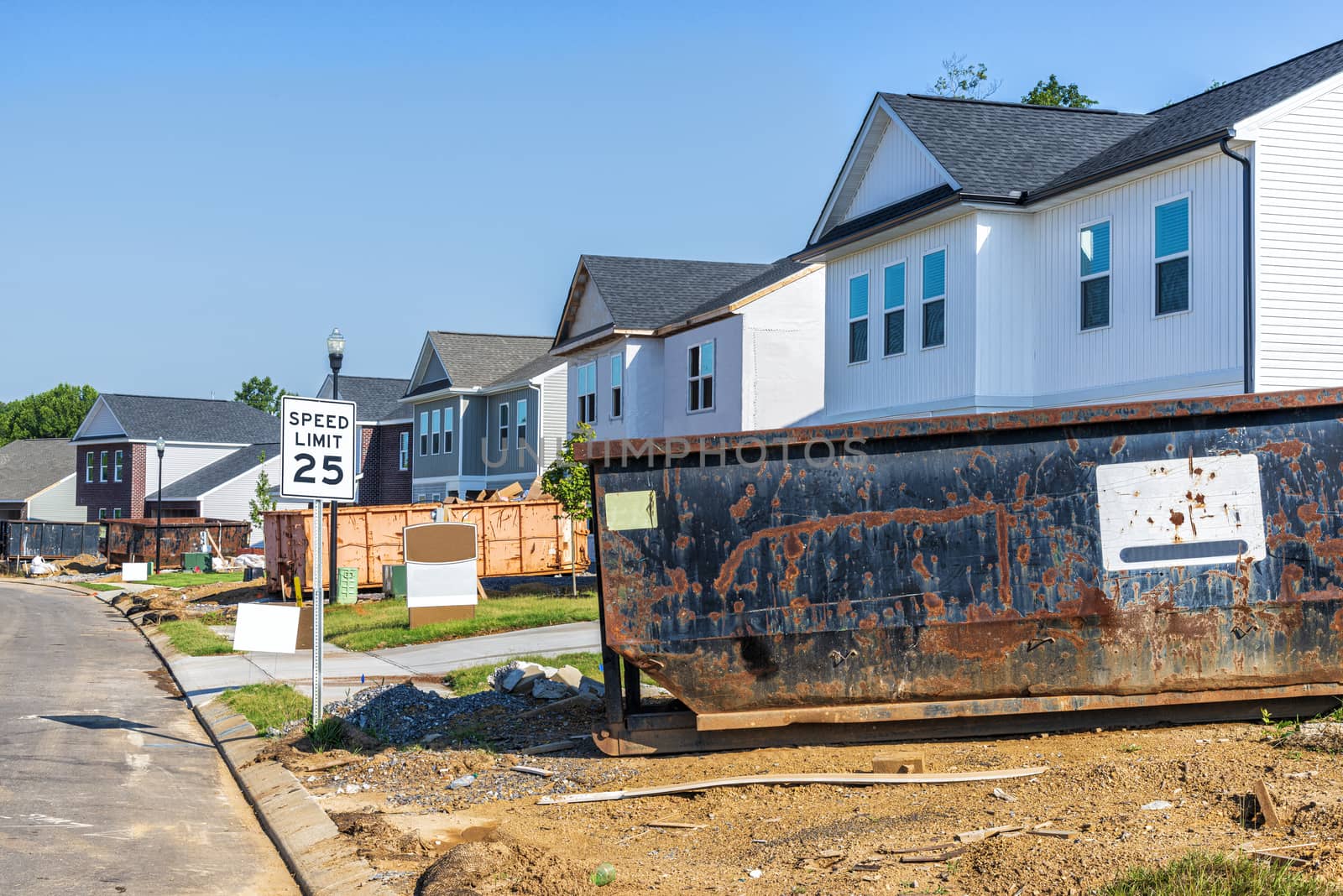 Horizontal shot of a new neighborhood under construction.