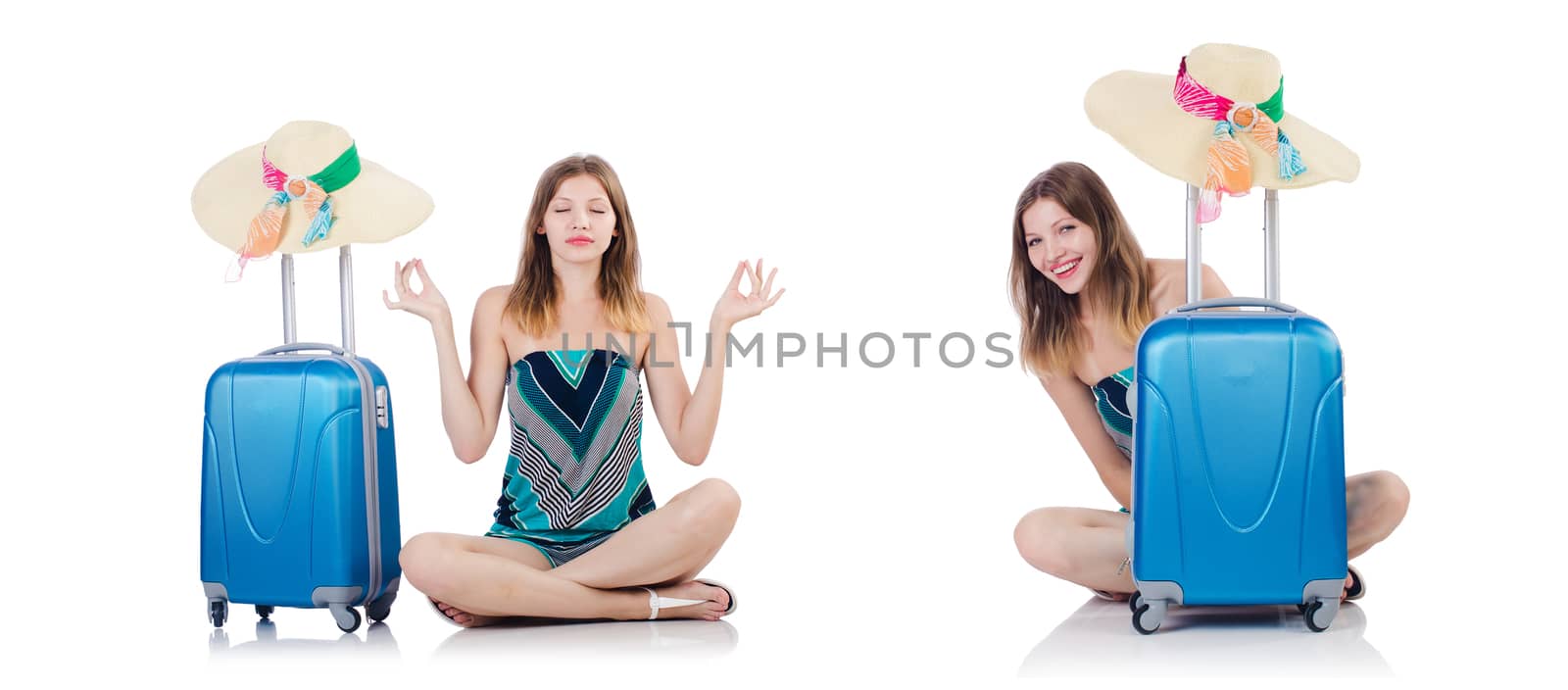 Woman going to summer vacation isolated on white