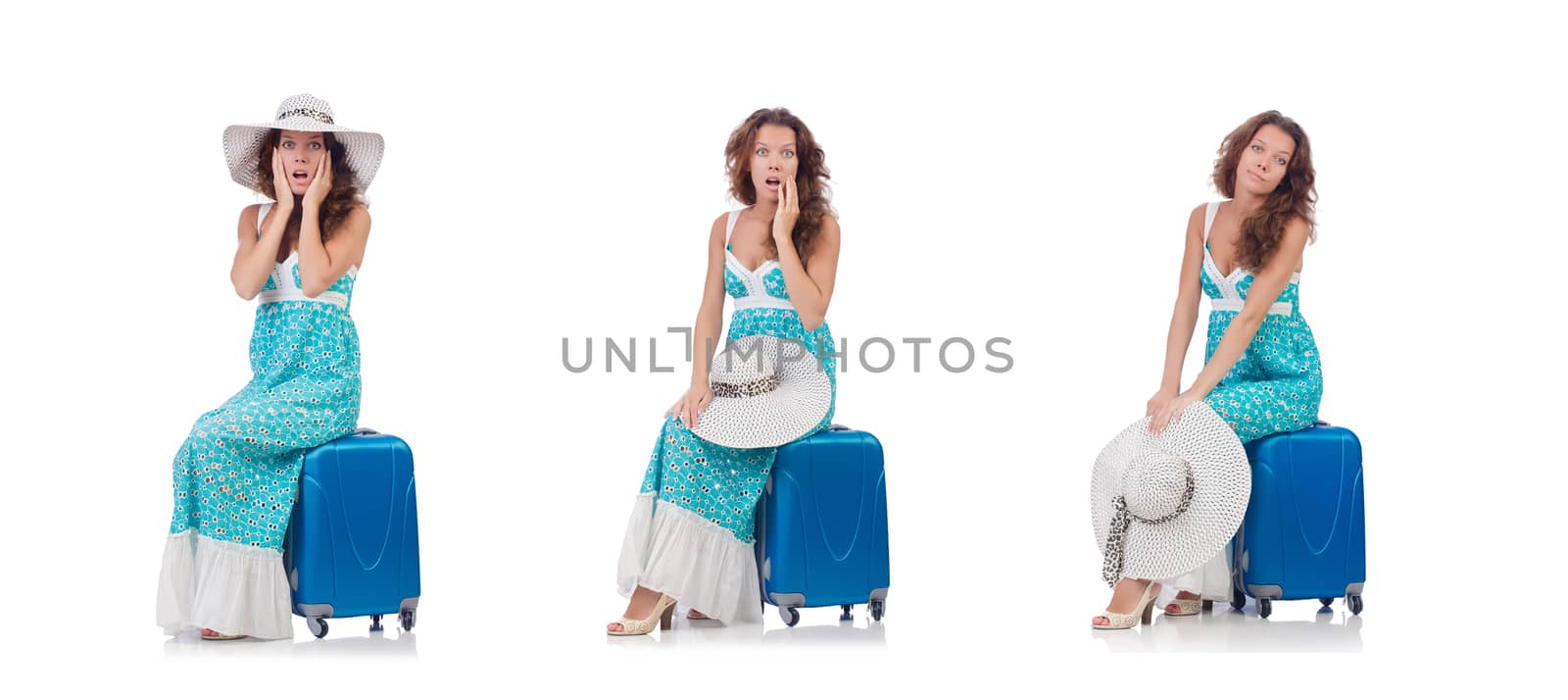 Woman going to summer vacation isolated on white