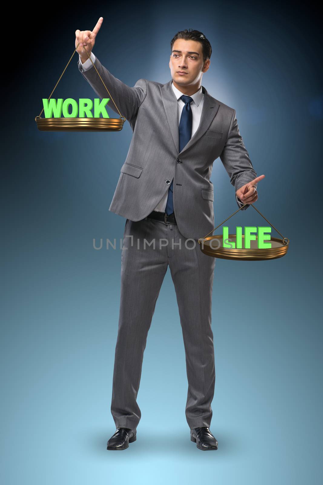 Businessman trying to find balance between home and work