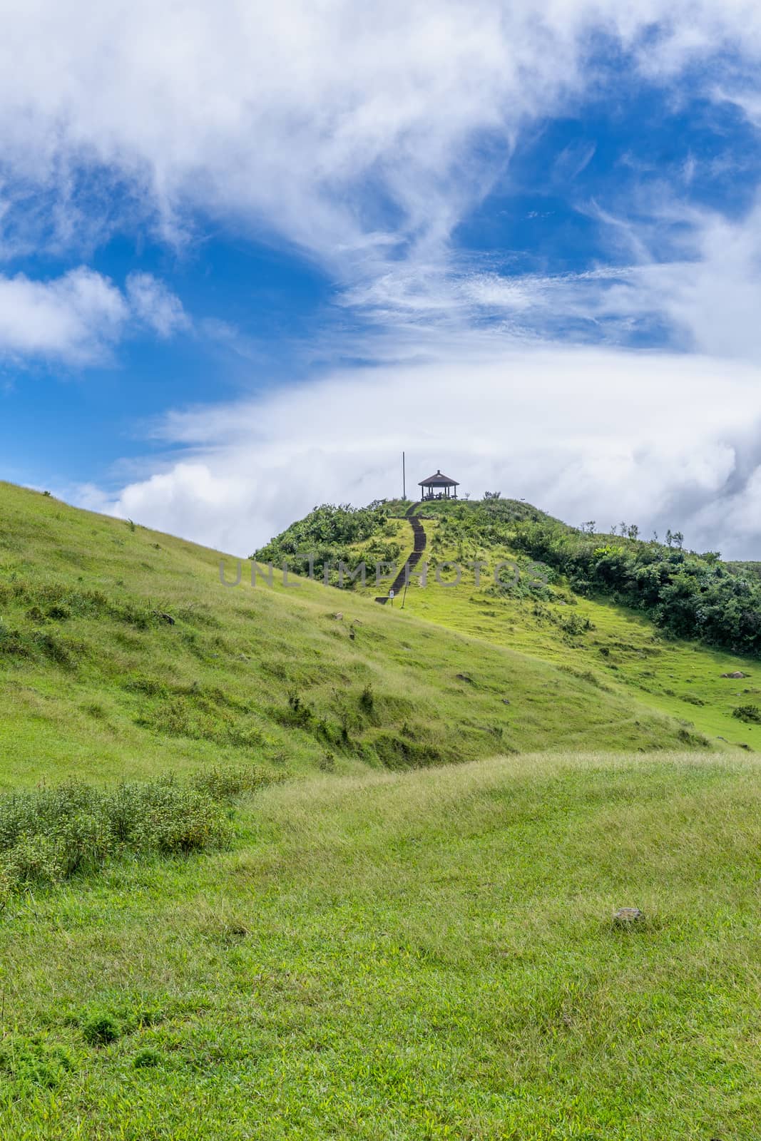 Beautiful grassland, prairie in Taoyuan Valley, Caoling Mountain Trail passes over the peak of Mt. Wankengtou in Taiwan.