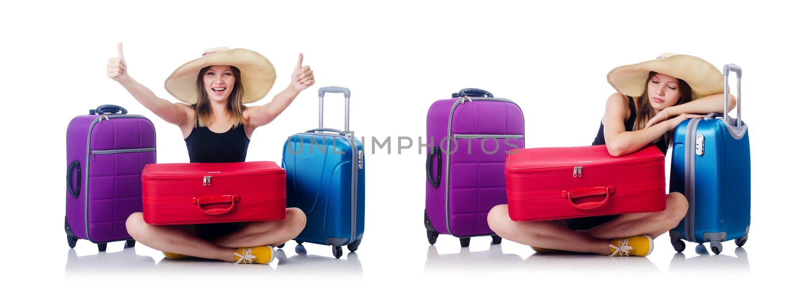 Woman with suitacases preparing for summer vacation by Elnur