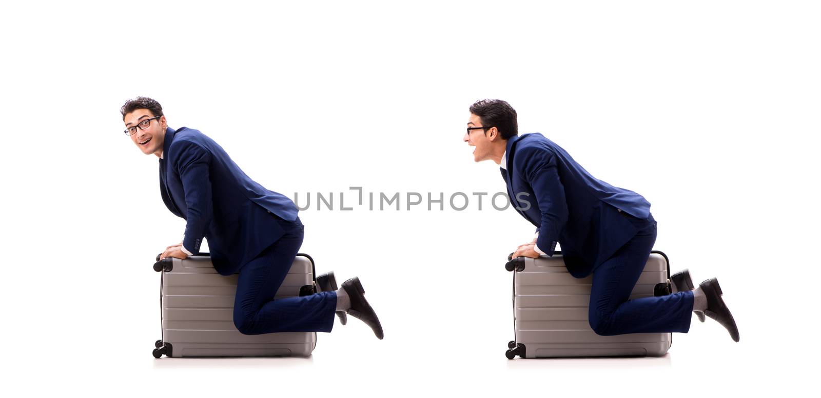Businessman in business travel concept isolated on white by Elnur
