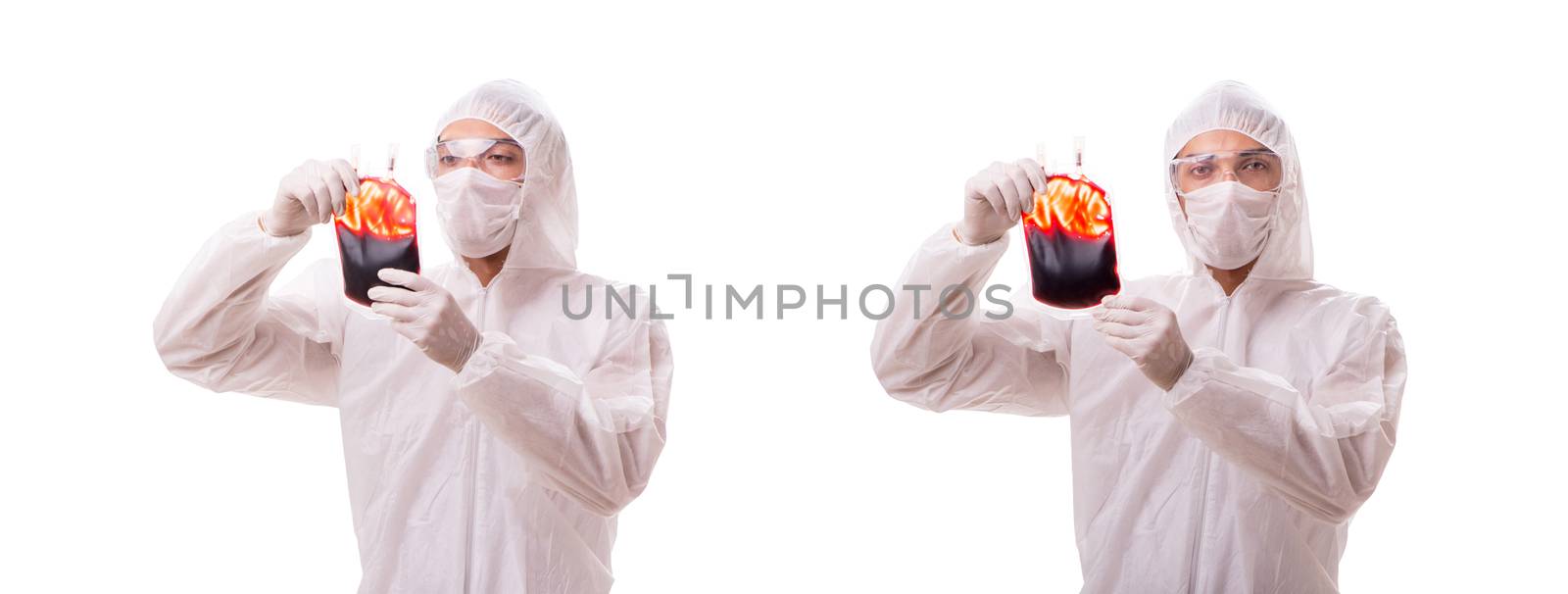 Epidemiologist with blood sample isolated on white background