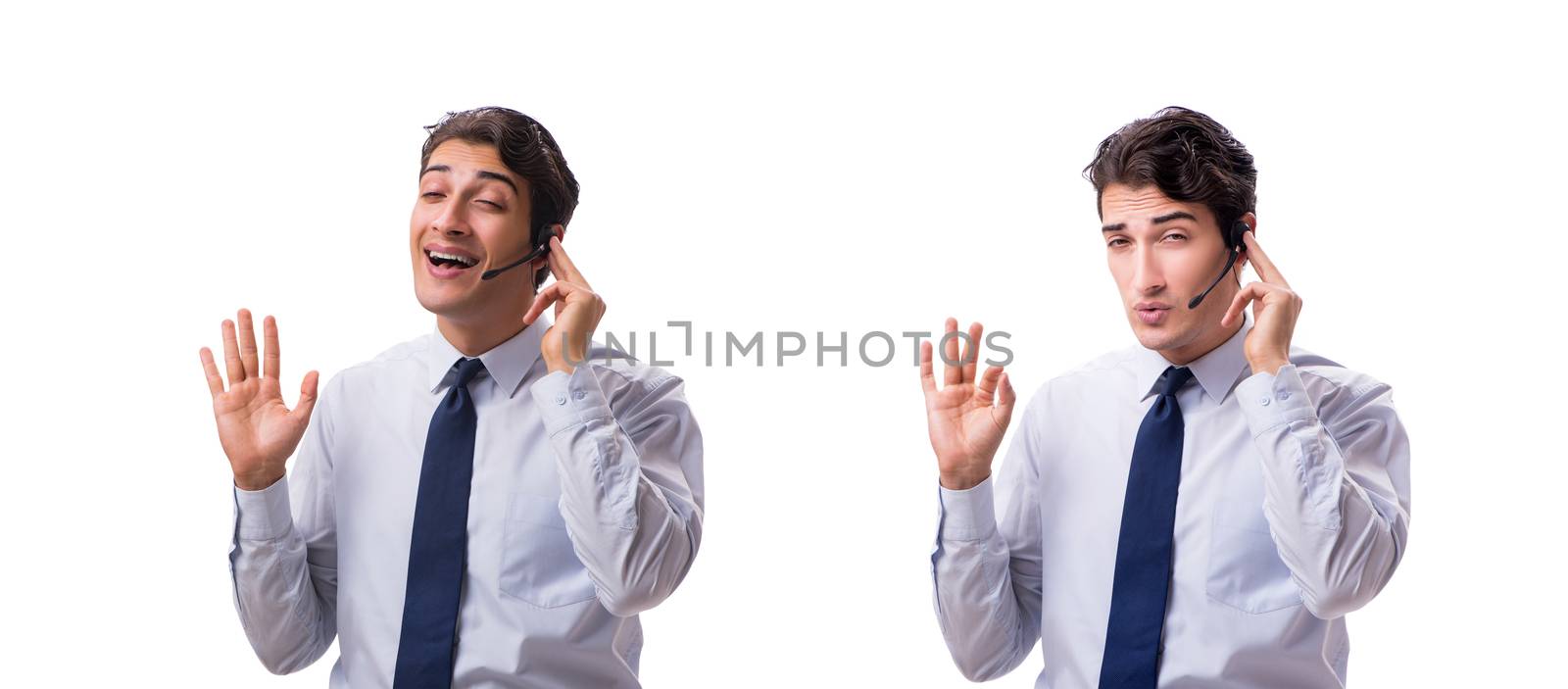 Man with headset isolated on white background