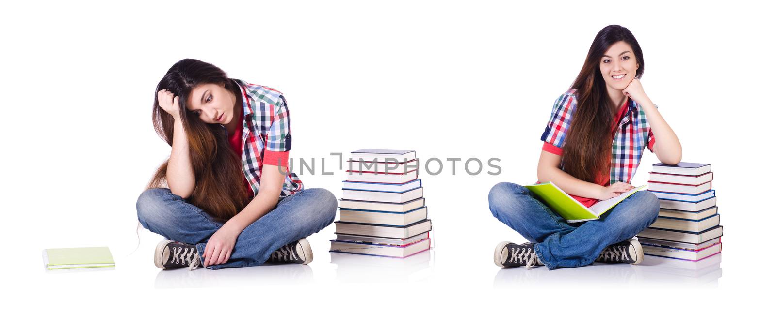 Young female student isolated on the white