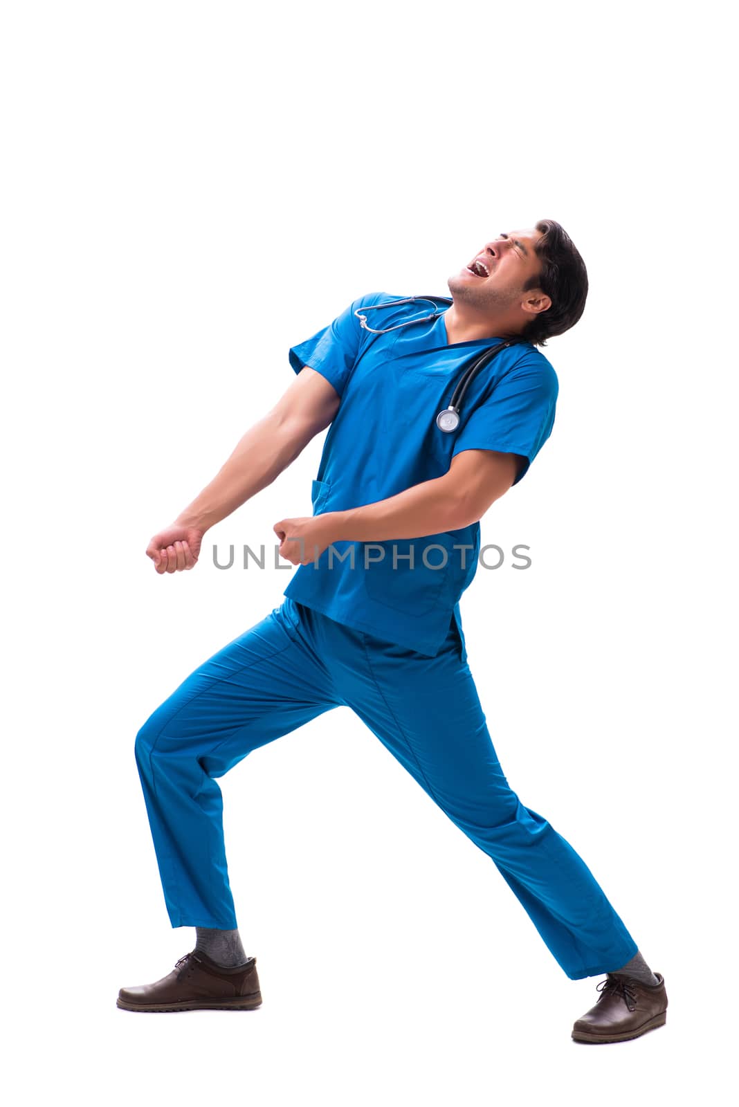 Young handsome doctor isolated on white