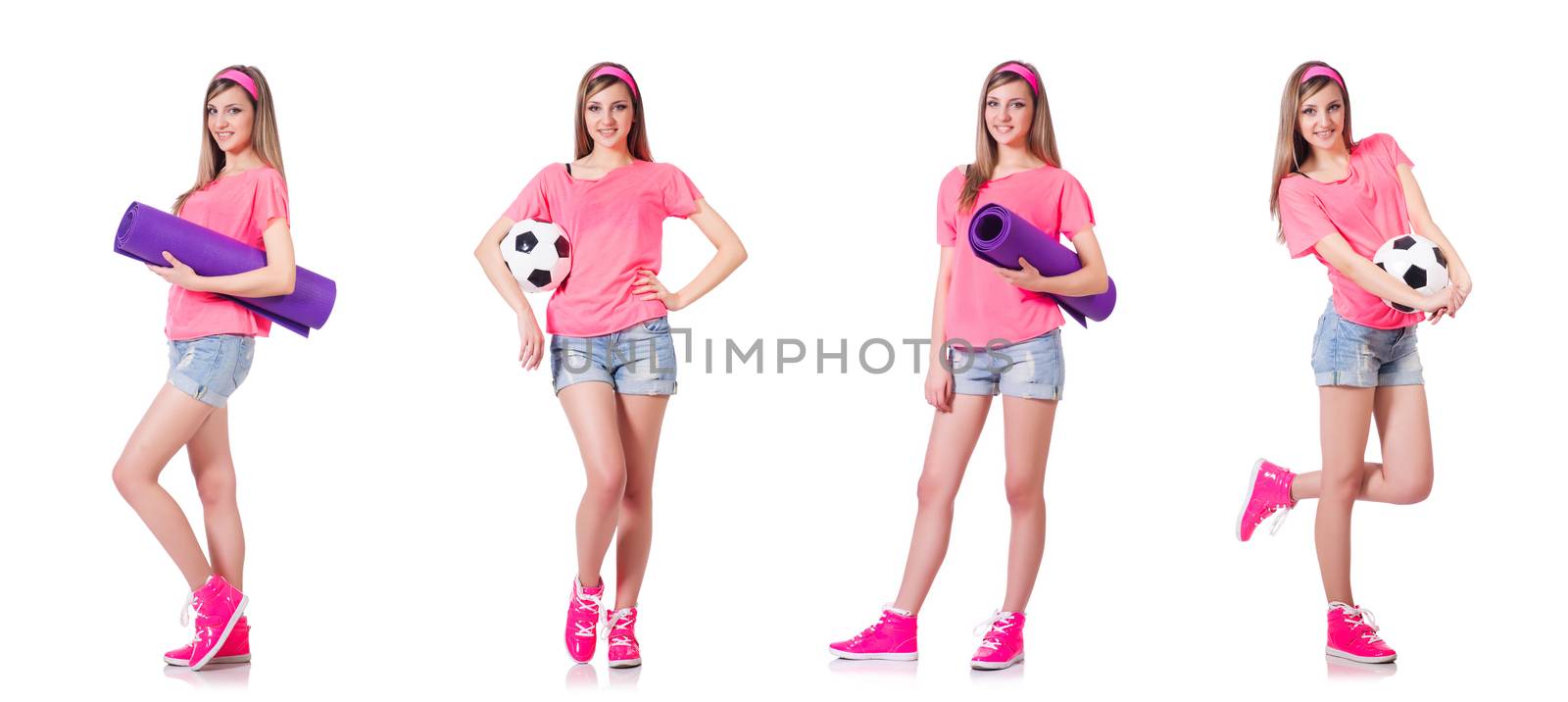 Young woman doing exercises on white