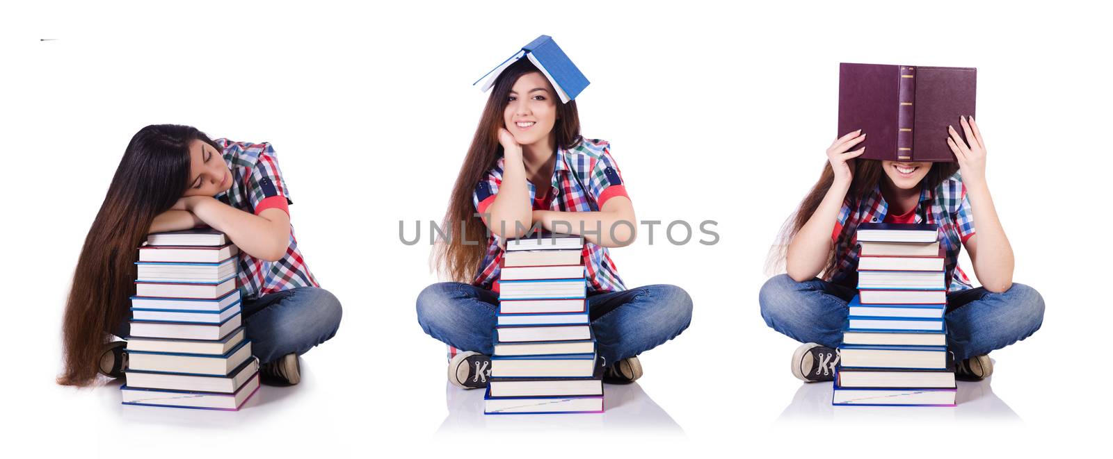 Young female student isolated on white