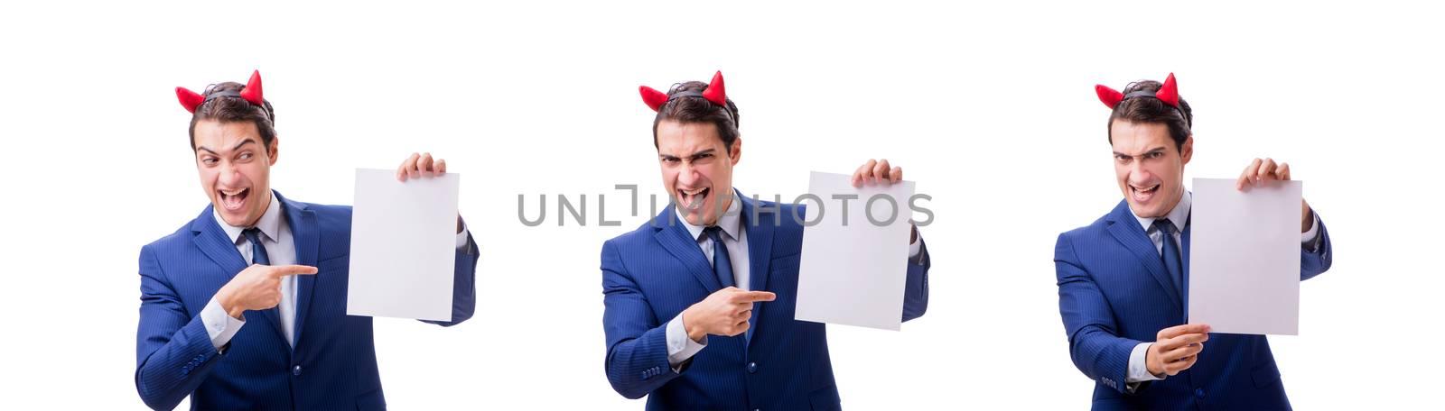 Young devil businessman isolated on white  