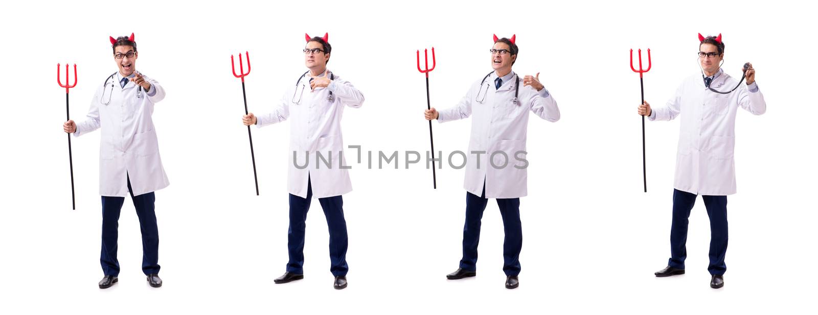 Devil doctor in funny medical concept isolated on white backgrou by Elnur