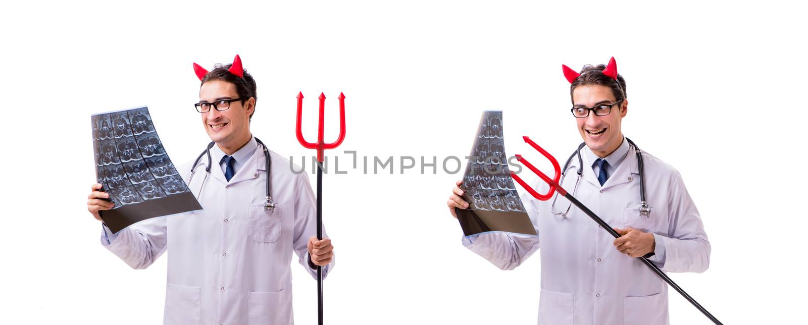 Devil doctor in funny medical concept isolated on white background