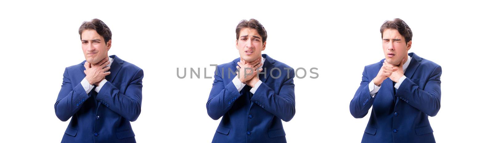 Young sick and unhappy businessman isolated on white background 