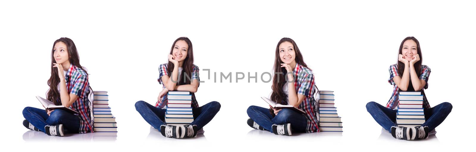 Student with books isolated on white