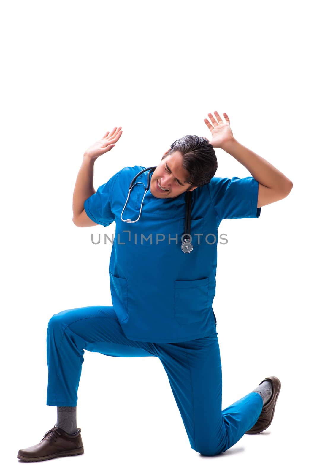 Young handsome doctor isolated on white