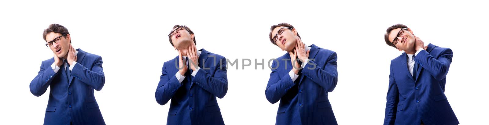 Young sick and unhappy businessman isolated on white background 