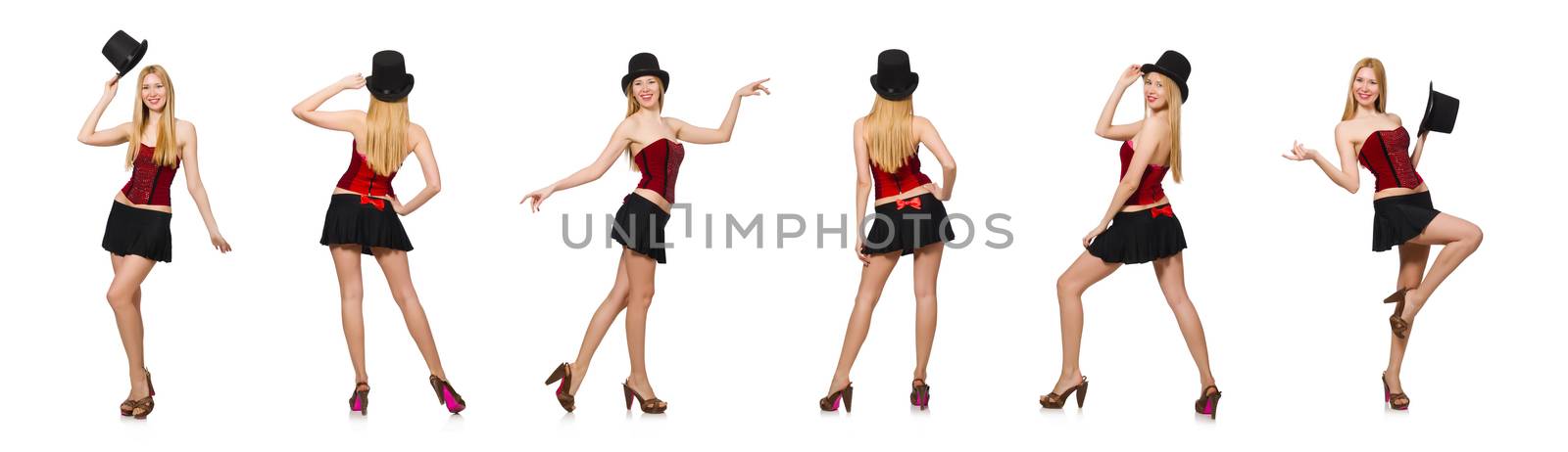 Woman magician isolated on white