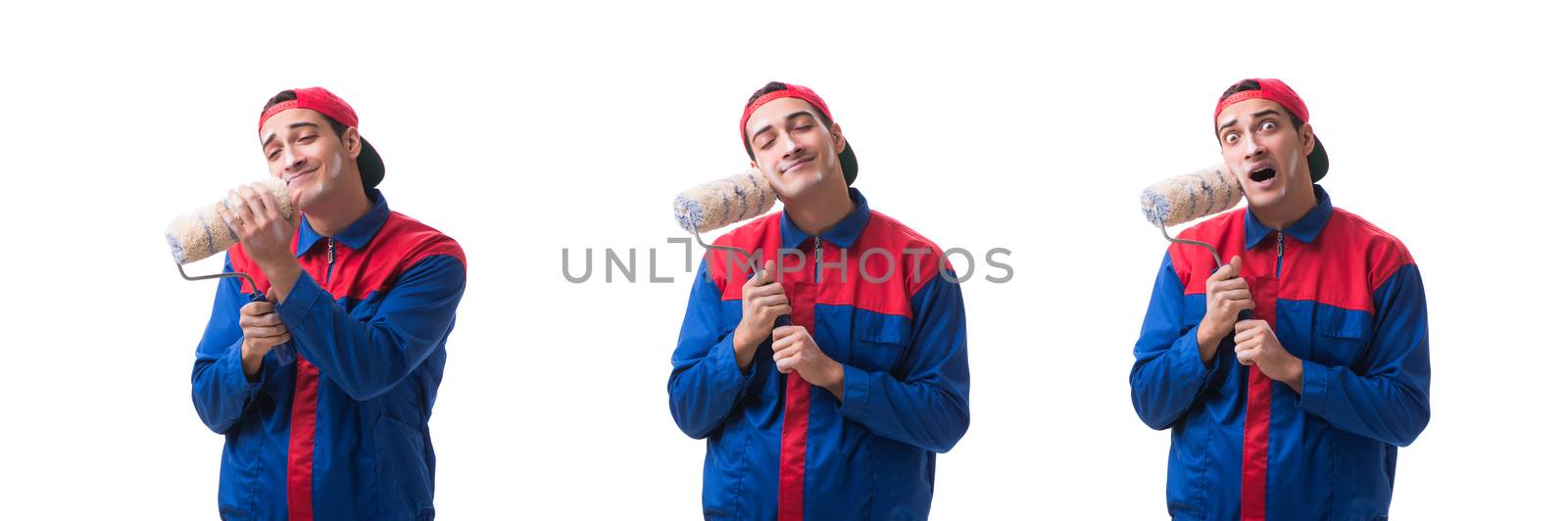 Young painter contractor isolated on white background