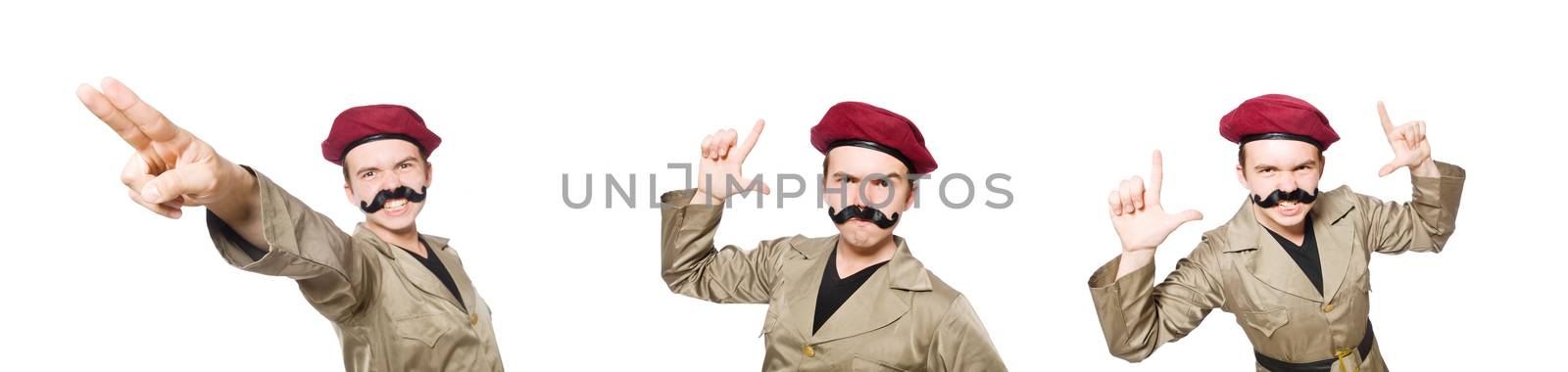 Funny soldier isolated on white