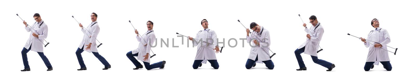 Young doctor physician standing walking isolated on white background