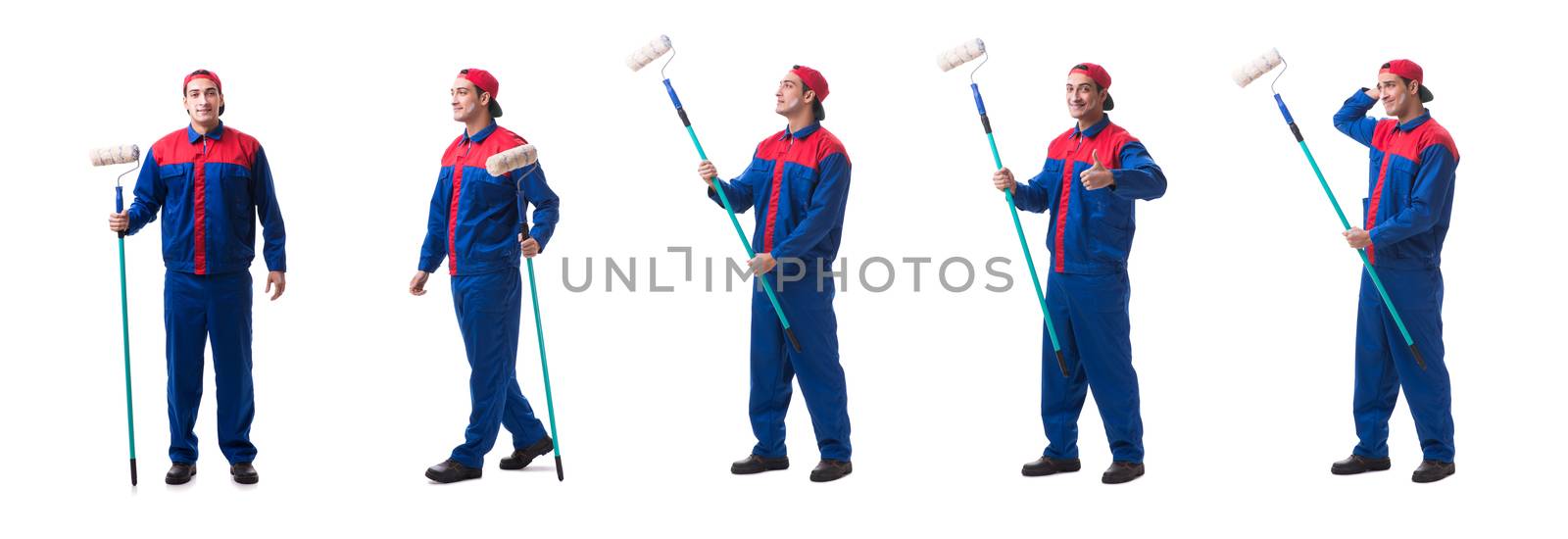Young painter contractor isolated on white background