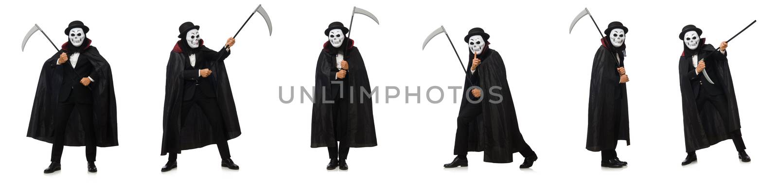 Man with scary mask isolated on white