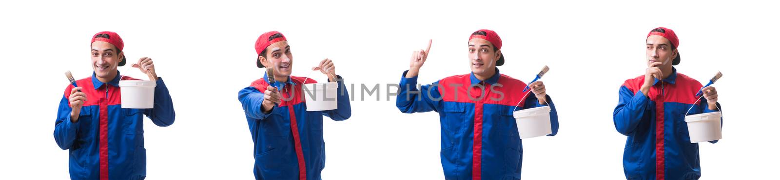 Young painter contractor isolated on white background