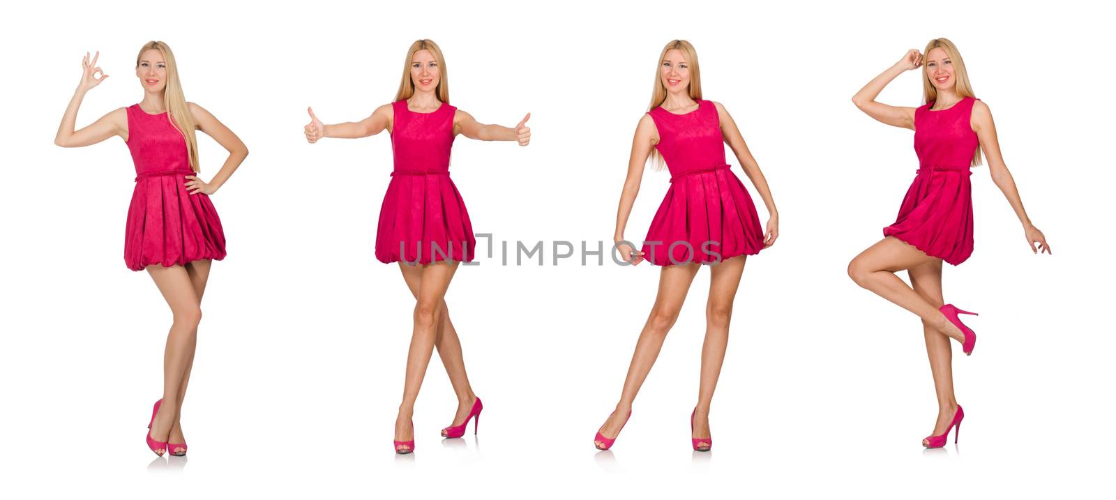 Young woman in pink dress isolated on white by Elnur