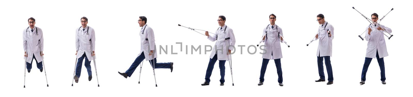 Young doctor physician standing walking isolated on white background