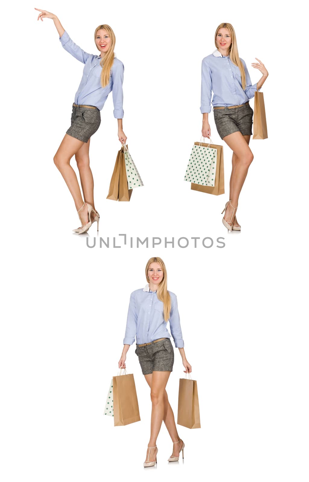 Woman with shopping bags isolated on white