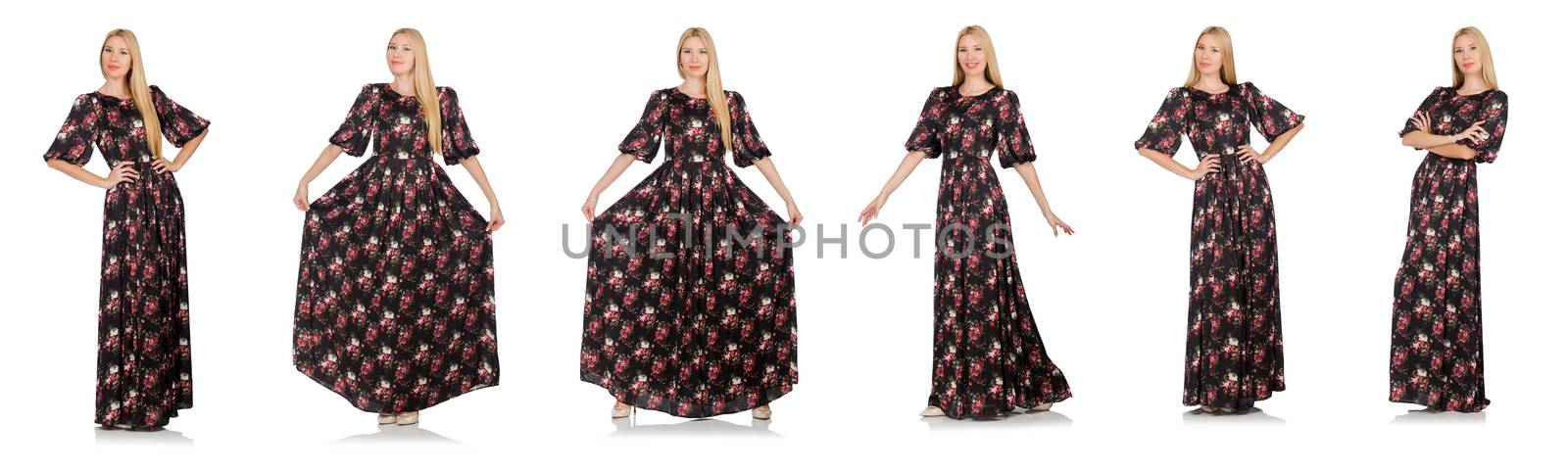 Pretty woman in romantic dress isolated on white
