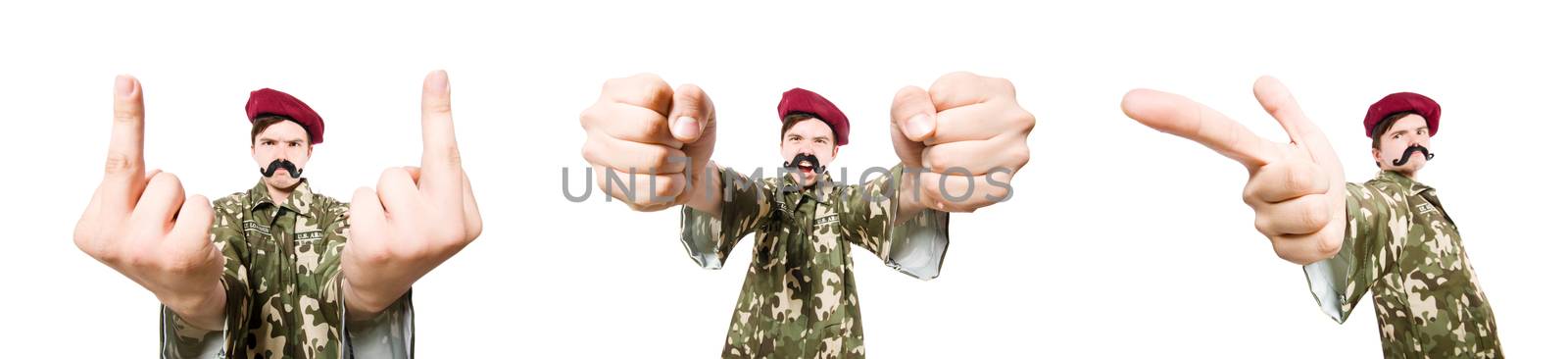 Funny soldier isolated on white