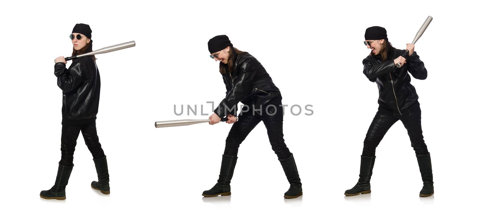 Woman hooligan isolated on the white 